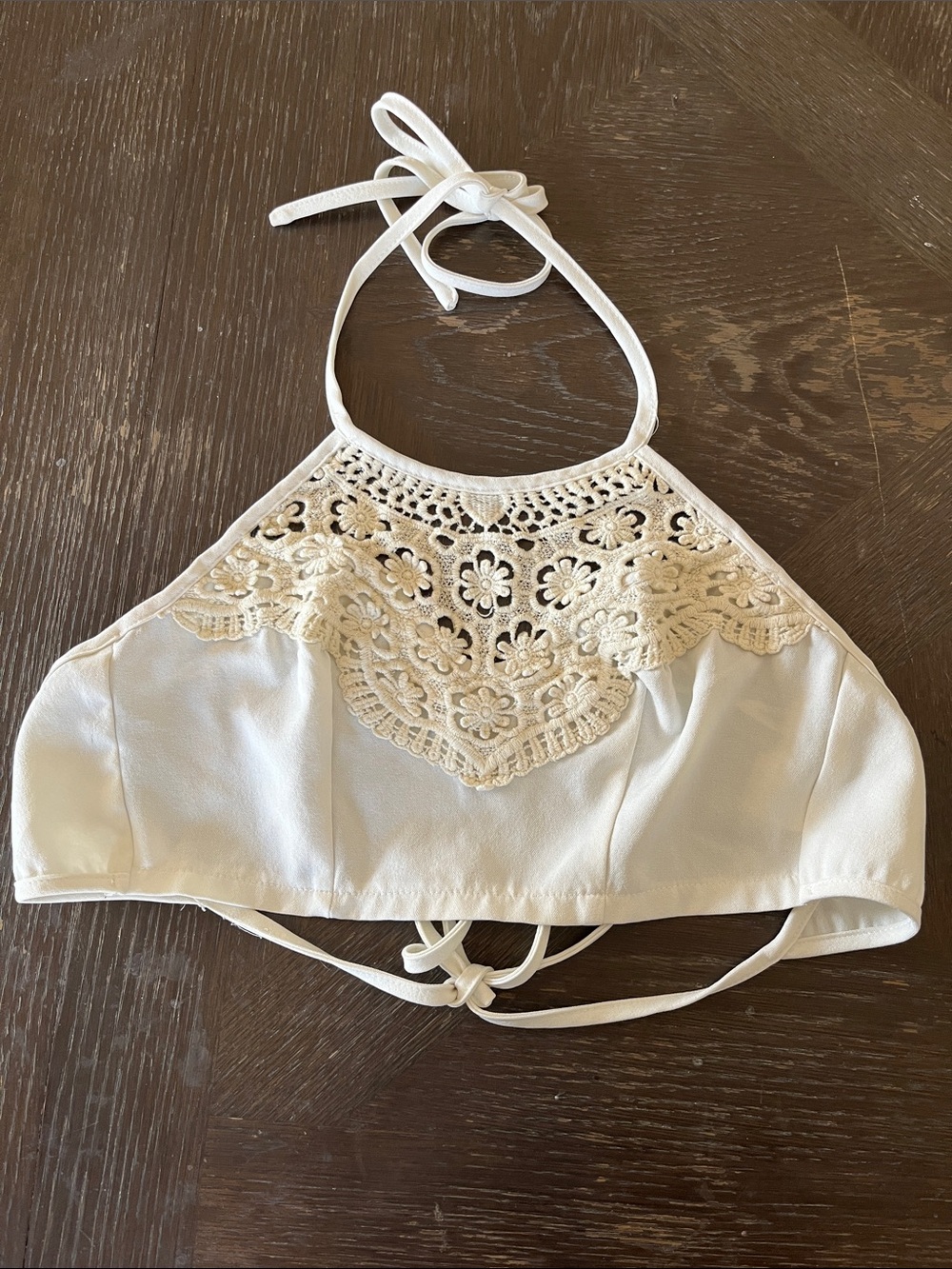 White Crochet Halter Crop Top - Lace Detail